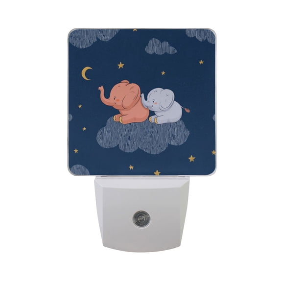 Elephants Sit on Clouds Stars Moon LED Night Light Sensor Lamp Plug-in Adjustable Brightness 2 Pack