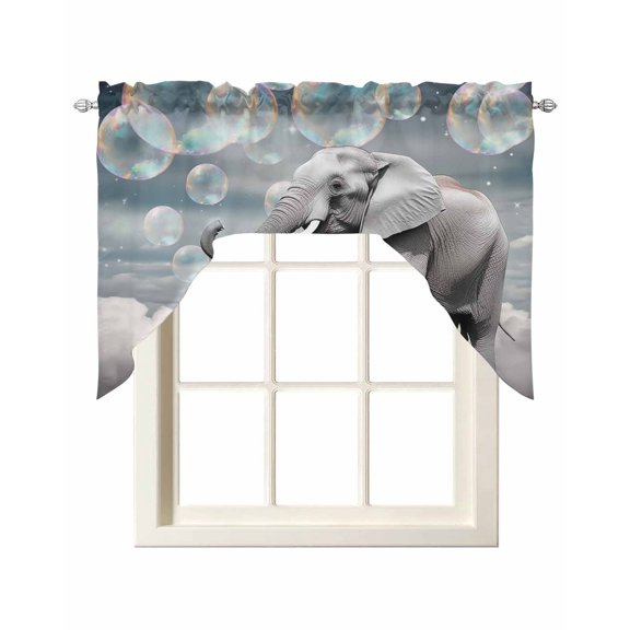 Elephants Swag Valance and Tier Curtains Set Fantasy Bubbles Cloud Kitchen Curtains 3 Piece Set Rod Pocket Panels for Bedroom Cafe 56x36 inch