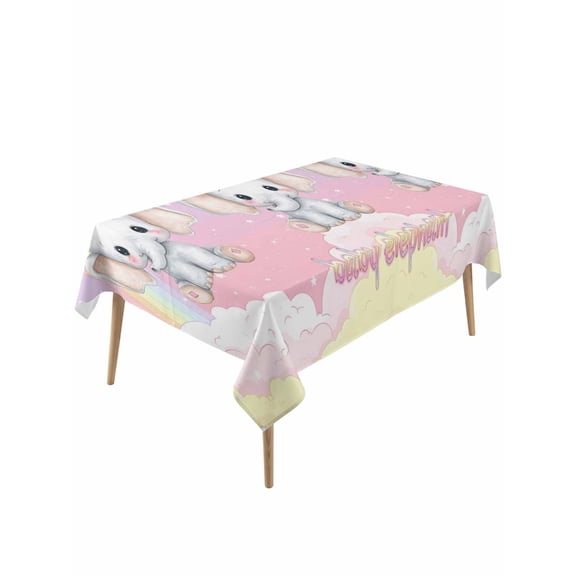 Elephants Table Cloth, Waterproof Tablecloth for Rectangle Tables, Cute Rainbow Clouds Pink Purple Reusable Washable Fabric Table Cover for Restaurant Kitchen Dining Tables 60"x120"