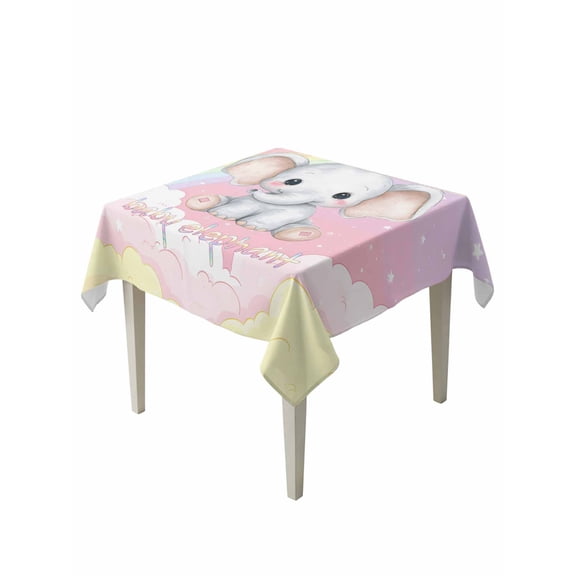 Elephants Table Cloth, Waterproof Tablecloth for Square Tables, Cute Rainbow Clouds Pink Purple Reusable Washable Fabric Table Cover for Restaurant Kitchen Dining Tables 54"x54"