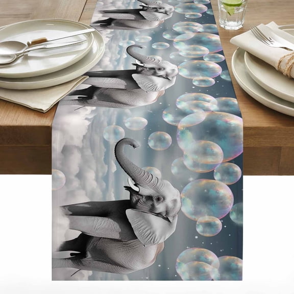 Elephants Table Runner 13x36 inch Fantasy Cotton Linen Dining Table Runner Ideal for Dresser Kitchen Coffee Tables - Machine Washable