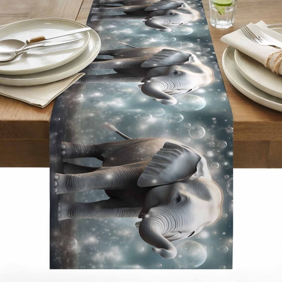 Elephants Table Runner 13x90 inch Fantasy Cotton Linen Dining Table Runner Ideal for Dresser Kitchen Coffee Tables - Machine Washable
