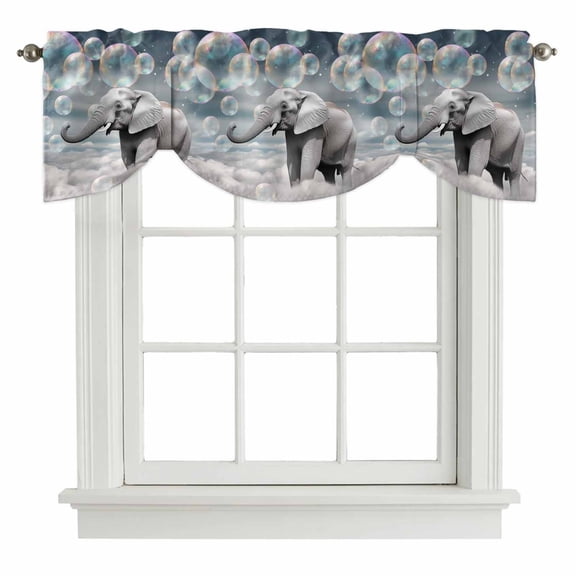 Elephants Tie Up Valance for Windows Fantasy Bubbles Cloud Adjustable Curtain Valance Rod Pocket Balloon Shade Window Treatment for Kitchen Living Room Bedroom 42x18inch