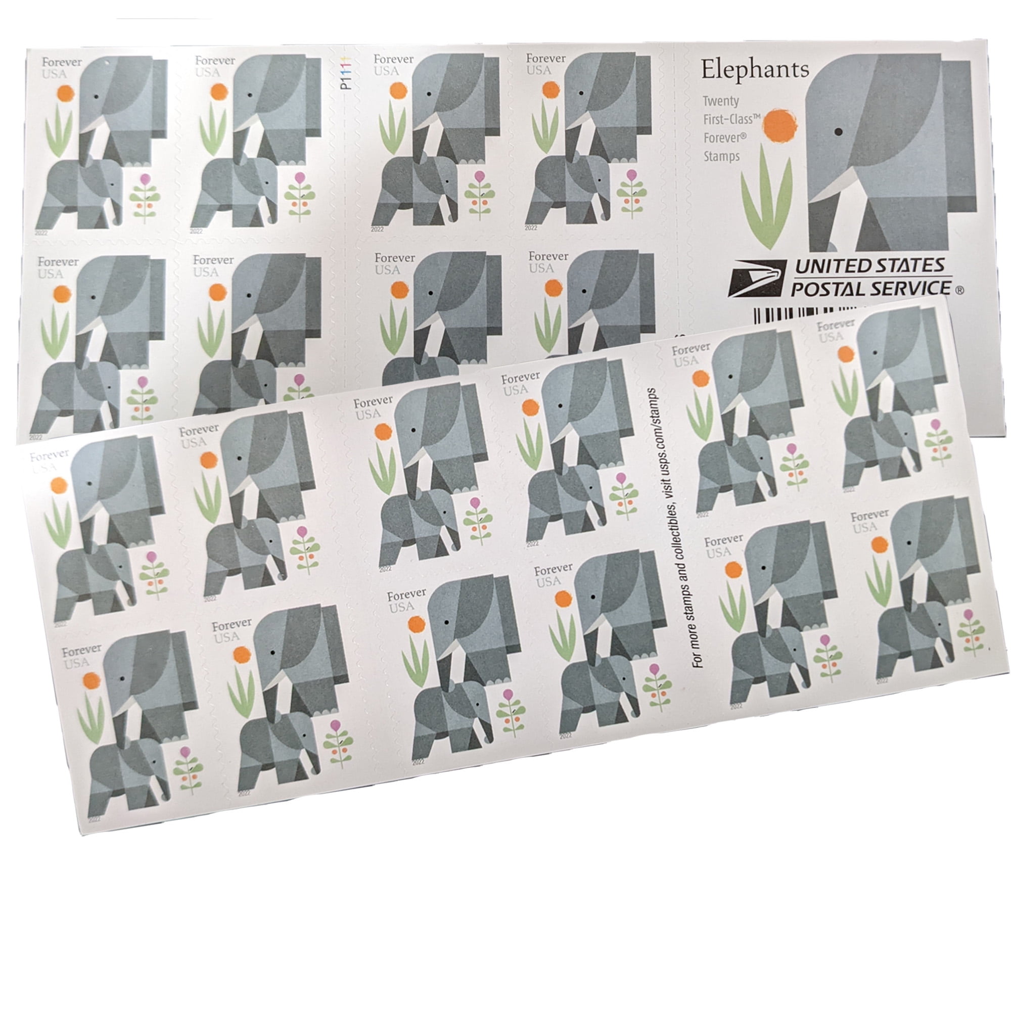 Elephants USPS Forever Postage Stamp 1 Book of 20 US First Class Animal  Mammal Wedding Baby Celebration Thank You Tradition (20 Stamps) 