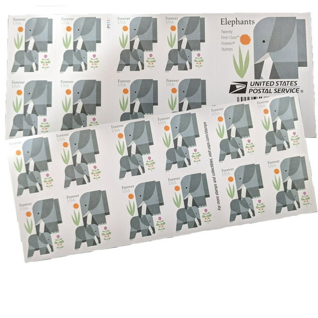 USPS Forever Elephant Themed Postage (1 Book/20 Stamps) Mailing, Baby