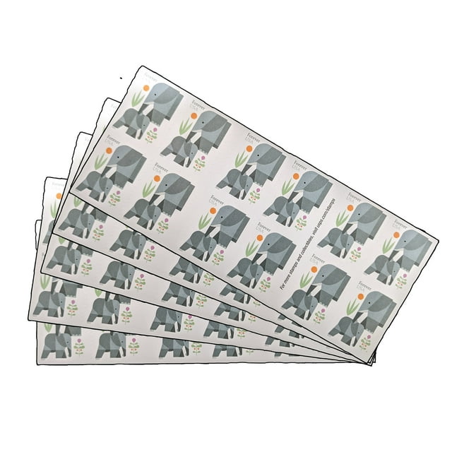 USPS Forever Elephant Postage Stamps, 5 Books of 20, 100 Stamps, For