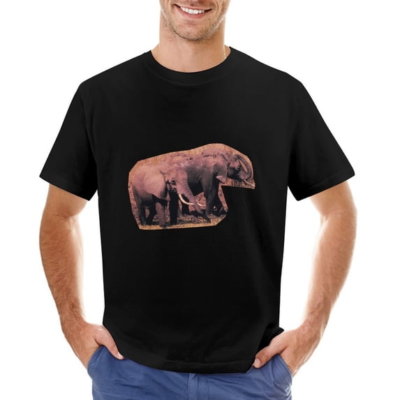 Elephants Vintage T-shirt Mens Cotton Classic Crewneck Short Sleeve Tees Unisex Black XL