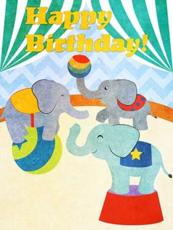 Elephants and Seals Birthday I Canvas Art - SD Graphics Studio (18X24)