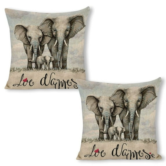 Elephants, family, lovelinen throw pillowcase decoration pillowcase gifting preferred 24x24 inch cushion cover 2 sets sofa pillowcase sofa bedroom living room car