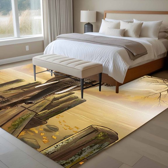 Elephants in Piers 6x9 Rug for Dining Room Table and Chair Setup, Farmhouse Retro Funny Low Pile Washable Non Slip Rectangle Area Rug