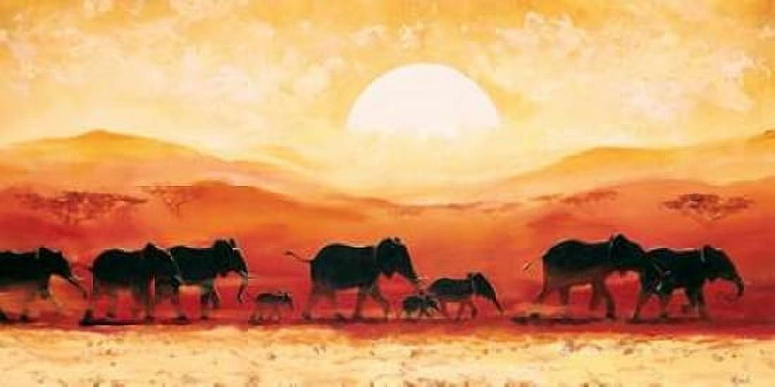 Elephants in sunset Canvas Art - Renee (10 x 20)