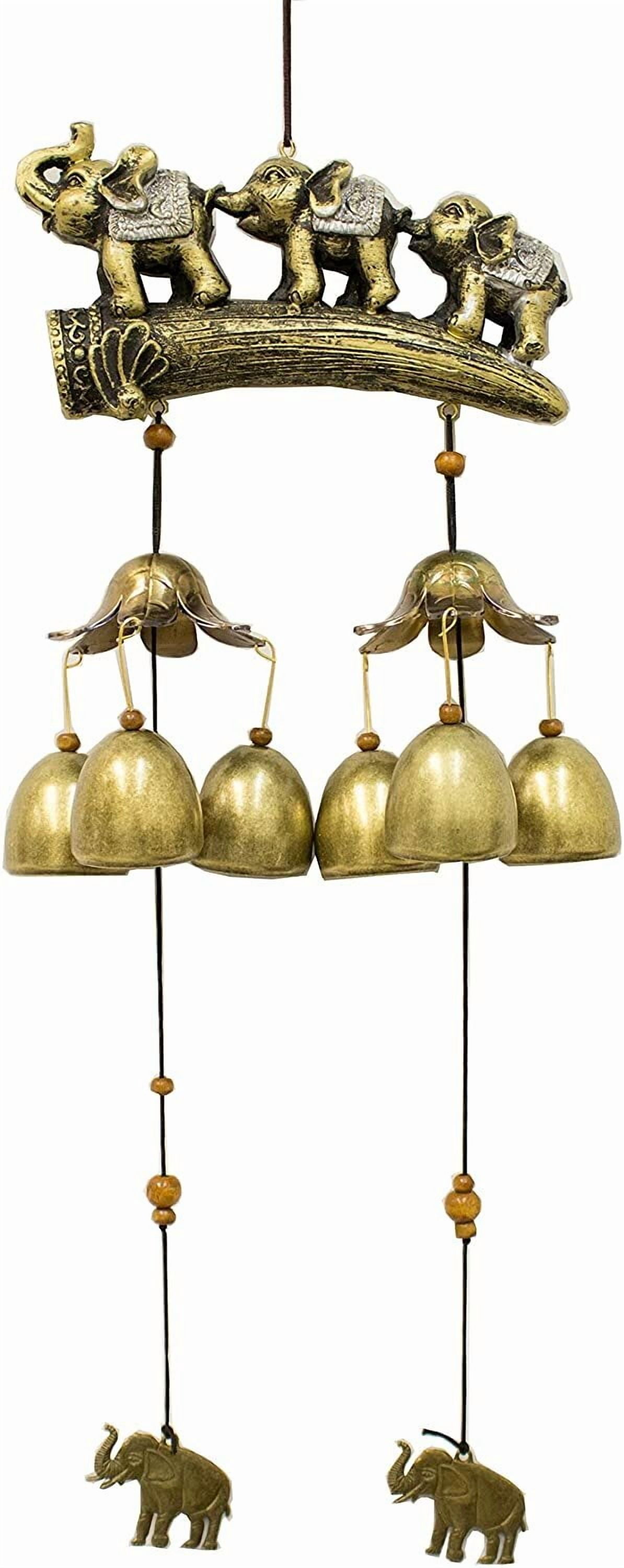 Elephants on a Trunk Yard Patio Decor Wind Chime w Brass Bells Hanging Ornament KT00249
