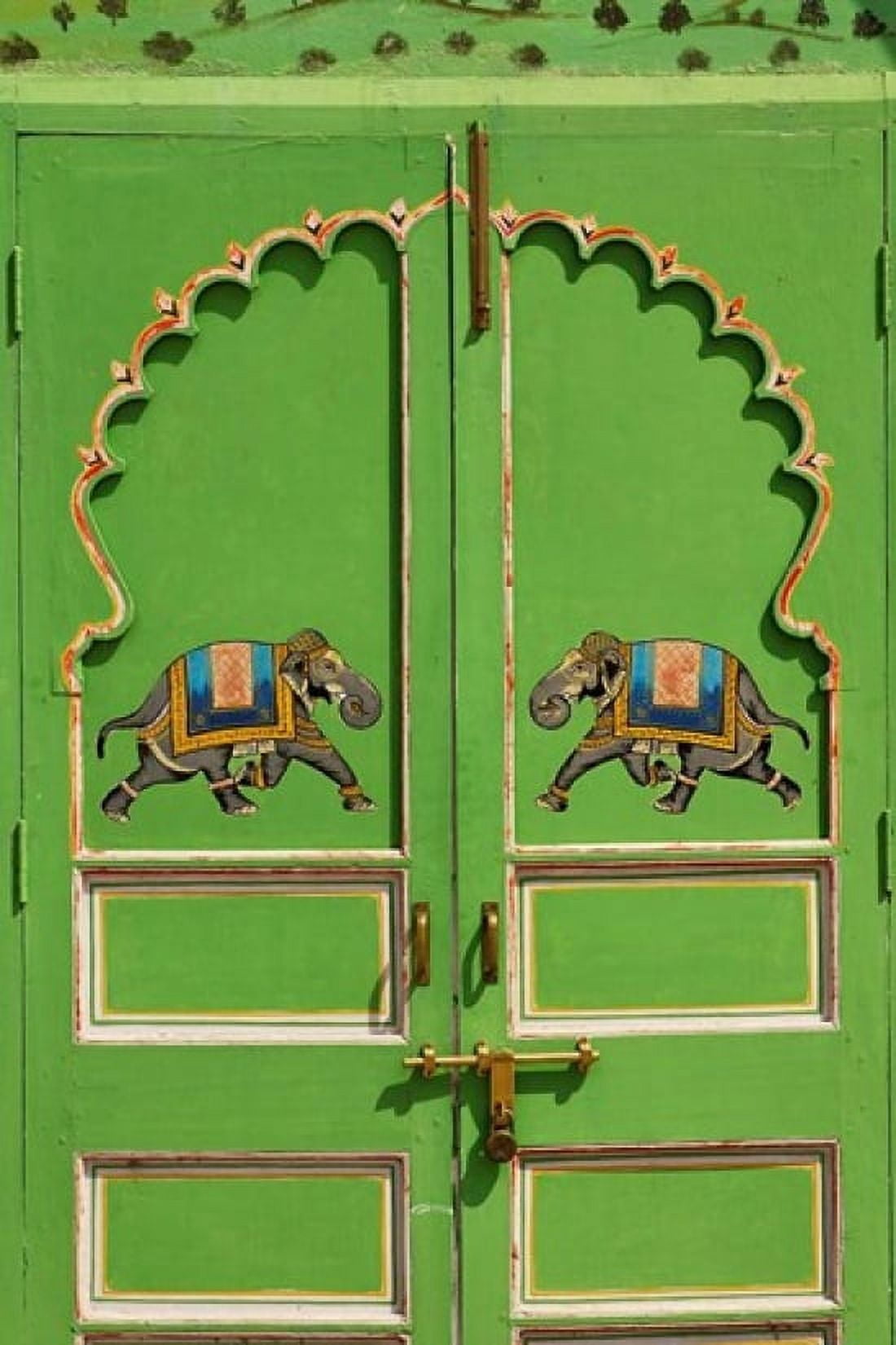 Elephants painted on green door City Palace Udaipur India Canvas Art - Adam Jones DanitaDelimont (23 x 35)