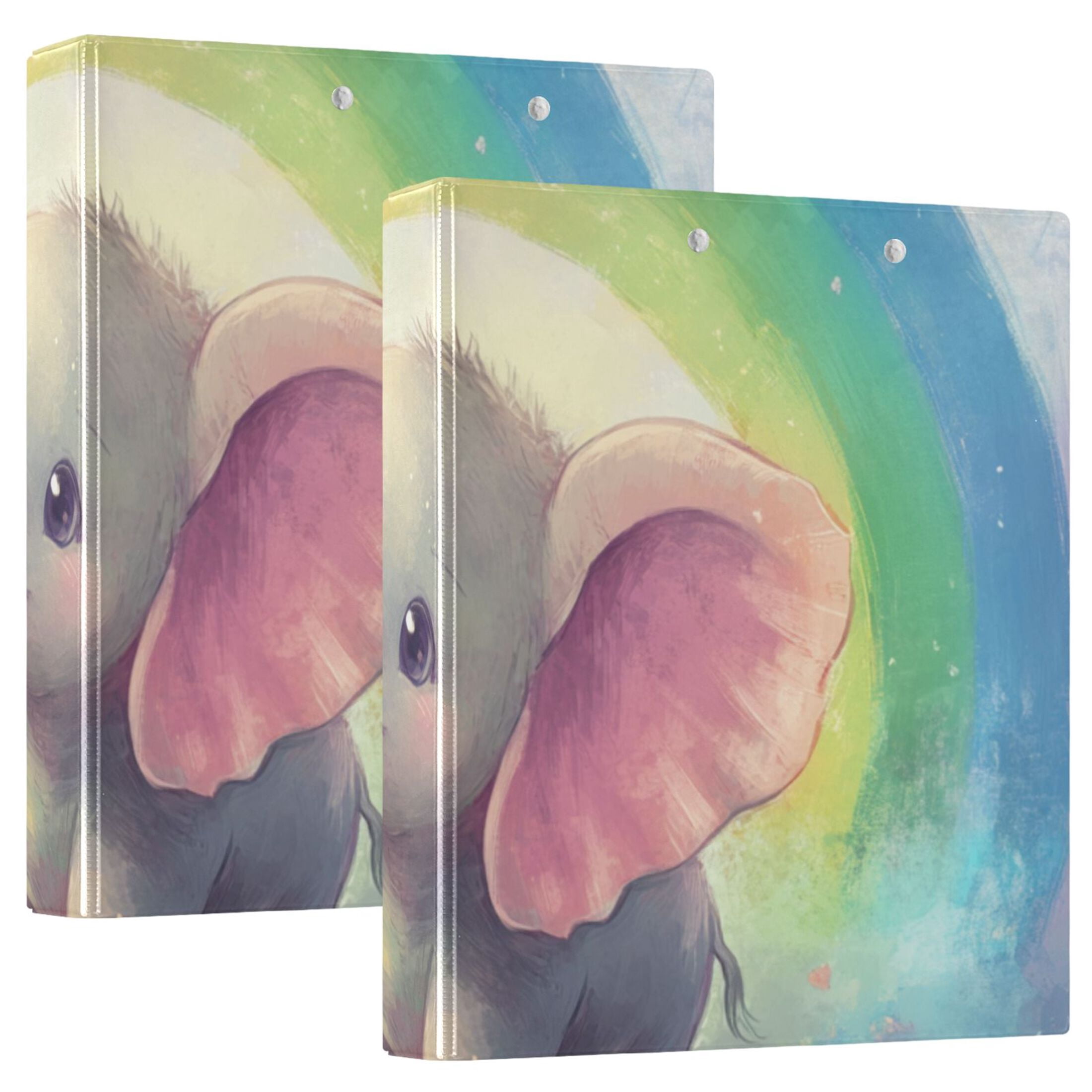 Elephants with Rainbows 3 Ring Binders 1.5 inch Hardcover File Folders with Interior Pockets A4 Size Organizer for School Office Hospital