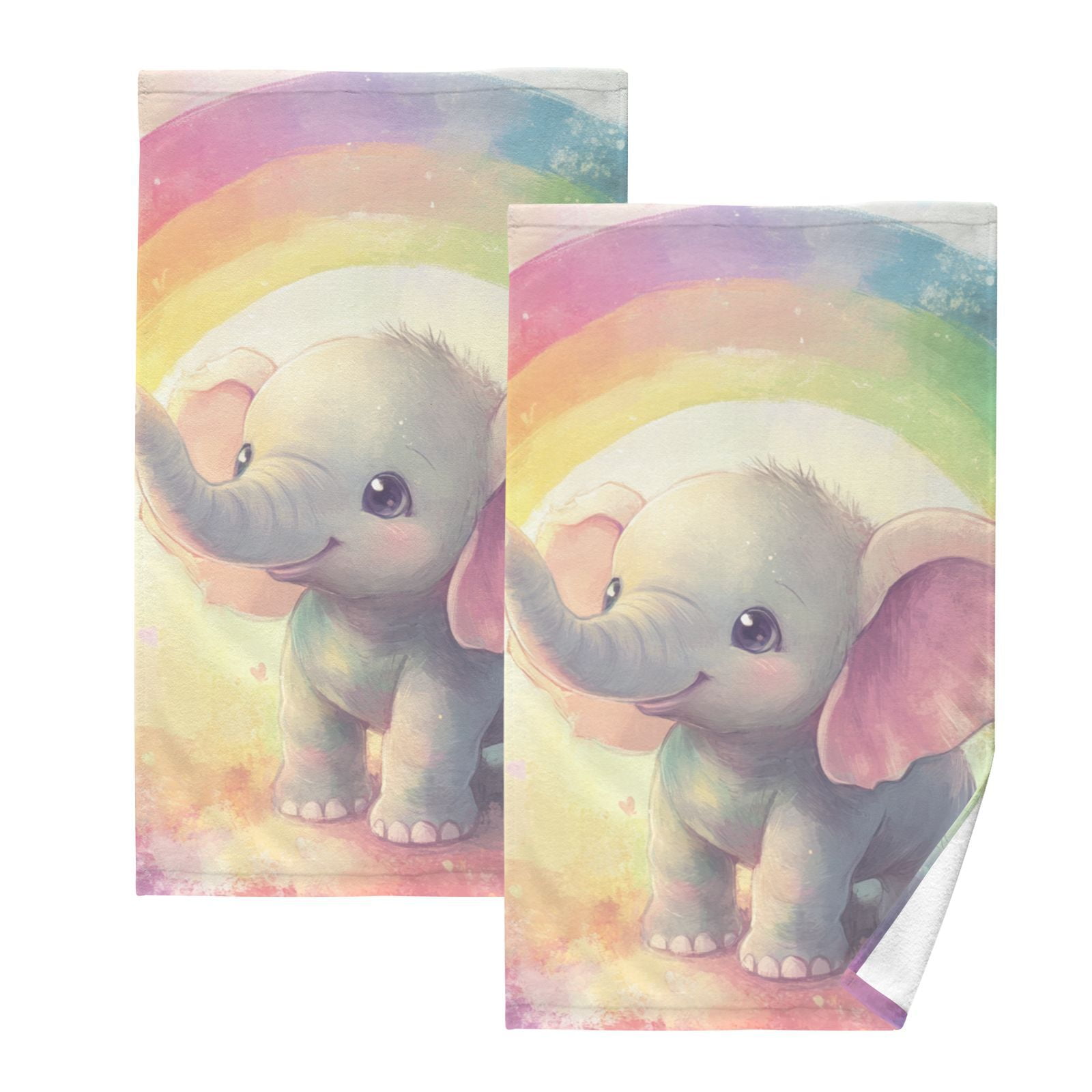 Elephants with Rainbows Hand Towels Cotton Bath Towels Large Face Towels Absorbent for Bathroom 2 Packs
