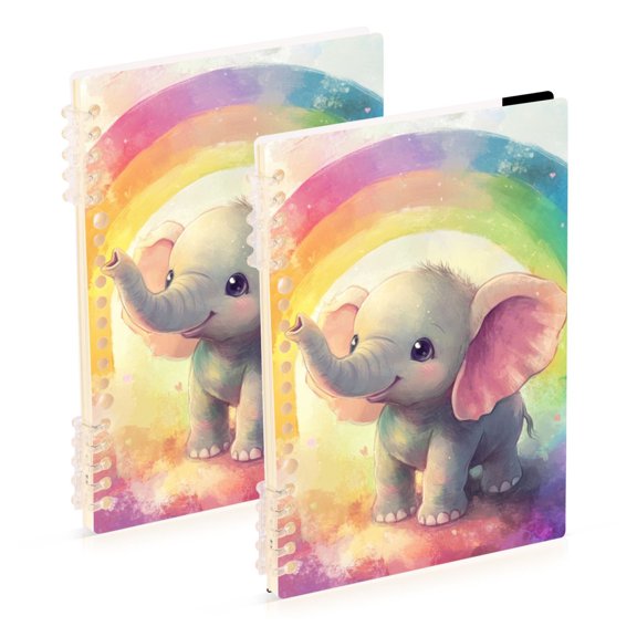 Elephants with Rainbows Ring Binder Notebook Journey Note Diary College Ruled Spiral Notebook Study Loose Leaf Paper A5 60 Pages
