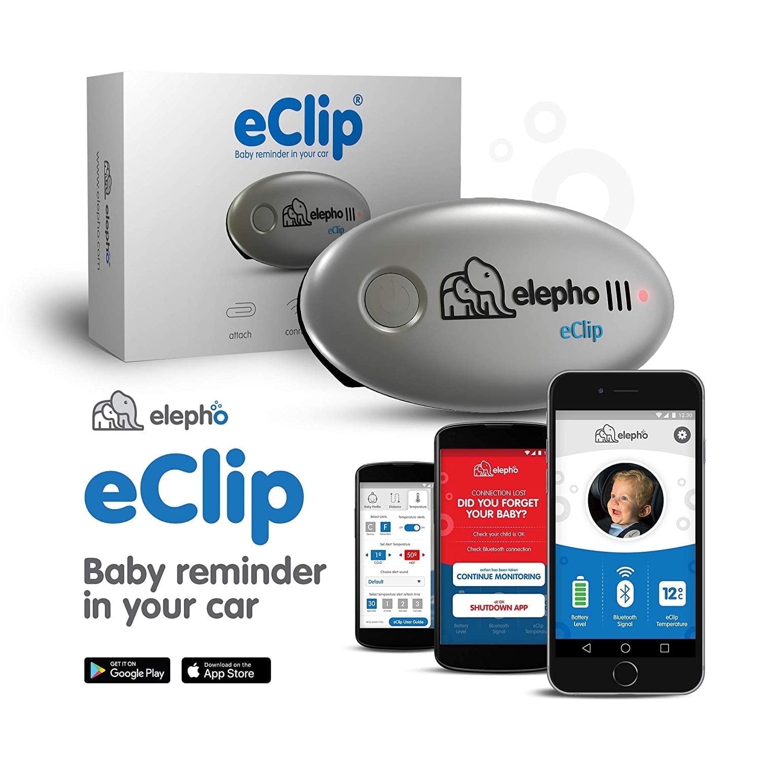 Elepho, Silver, eClip Baby Infant Travel Reminder Car Seat Alarm - Battery  Operated - Pack of 1 - Walmart Business Supplies, image size:1500x1500