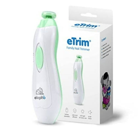 Elepho, White and Green, eTrim Electric Nail File Nail Trimmer for Newborn, Infants and Children, Battery Operated