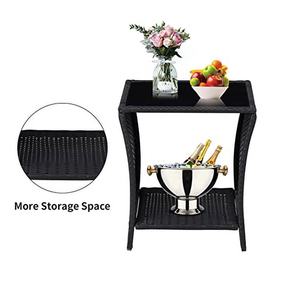 Elepude Outdoor Side Table,Wicker Rattan Side Tables for Patio,Porch ...