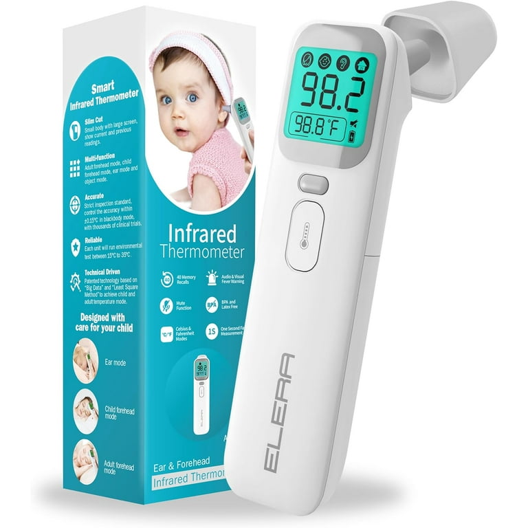 Elera Ear Thermometer for Kids, Baby Thermometer with Forehead and Ear Mode  for Adults, Infant, Kids and Toddler, Touchless and 1 Second Reading with  Fever Alarm and Mute Function, LCD 