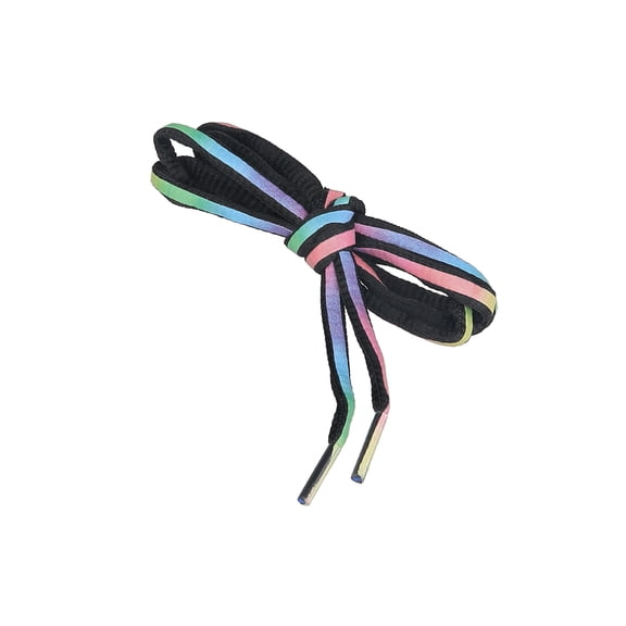 INSPIRE CHIC 2 Pairs Reflective Shoelaces Round Colorful Shoe Laces for Shoes Black Rainbow 140cm/55"