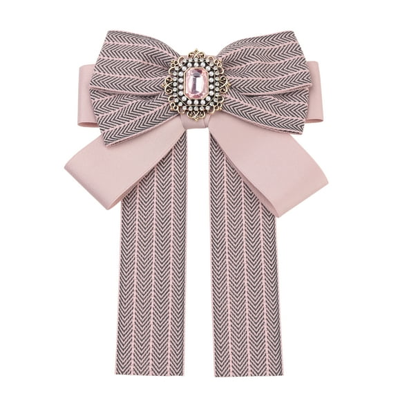 INSPIRE CHIC Bow Ties Striped Pre-Tied Ribbon Brooch Pin for Women Fashion Pink