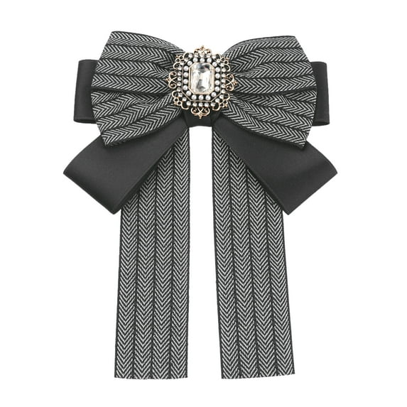 INSPIRE CHIC Bow Ties Striped Pre-Tied Ribbon Brooch Pin for Women Fashion Black