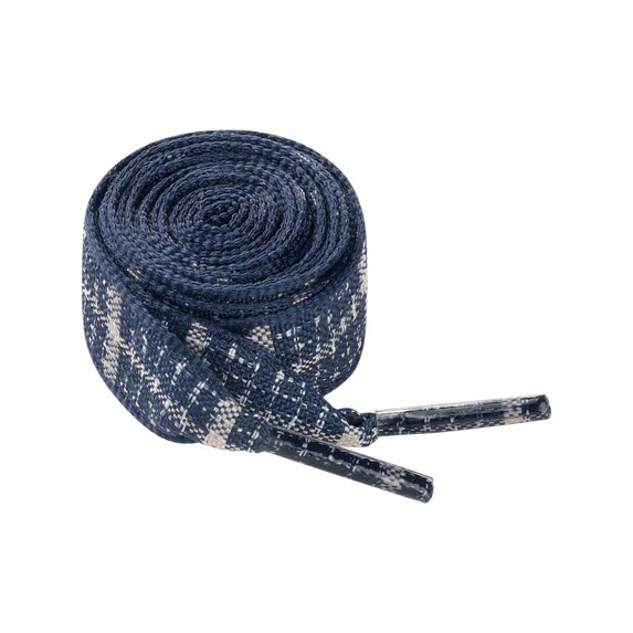 Cotton Flat Athletic Shoe Laces Linen Contrasting Checkered Shoelaces 1 Pair Blue 60cm/23.6''