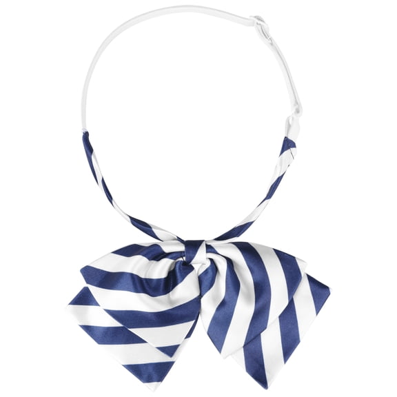 INSPIRE CHIC Cute Uniform Double Layers Pretied Bowknot, Striped Bow Ties for Women School Casual Blue White One Size
