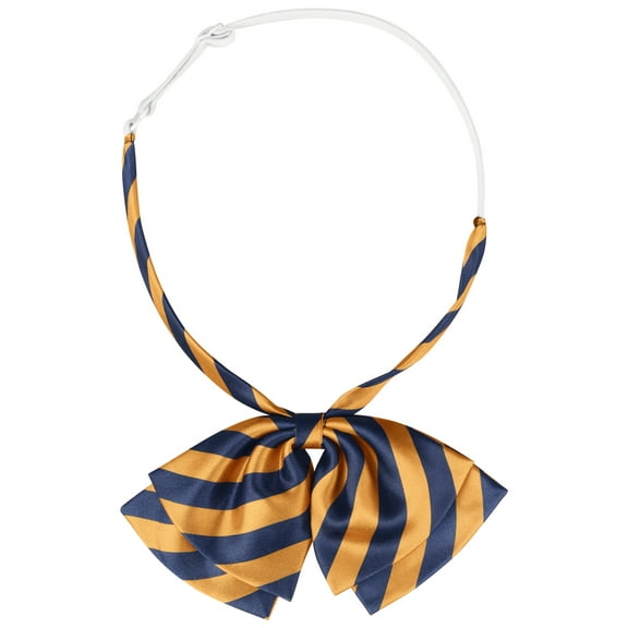 INSPIRE CHIC Cute Uniform Double Layers Pretied Bowknot, Striped Bow Ties for Women School Casual Navy Blue Yellow One Size