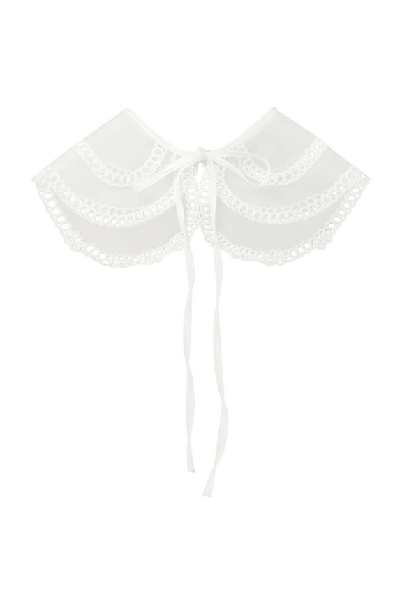 Detachable Fake Collar, Semi-Sheer Embroidery Mini Cape Neck Ruff Dickey False Collar for Blouse One Size White-3