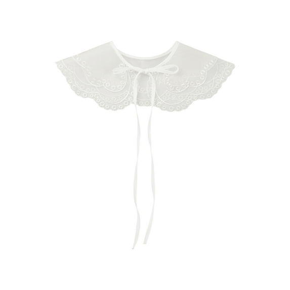 INSPIRE CHIC Detachable Fake Collar, Semi-Sheer Embroidery Mini Cape Neck Ruff Dickey False Collar for Blouse One Size White-2