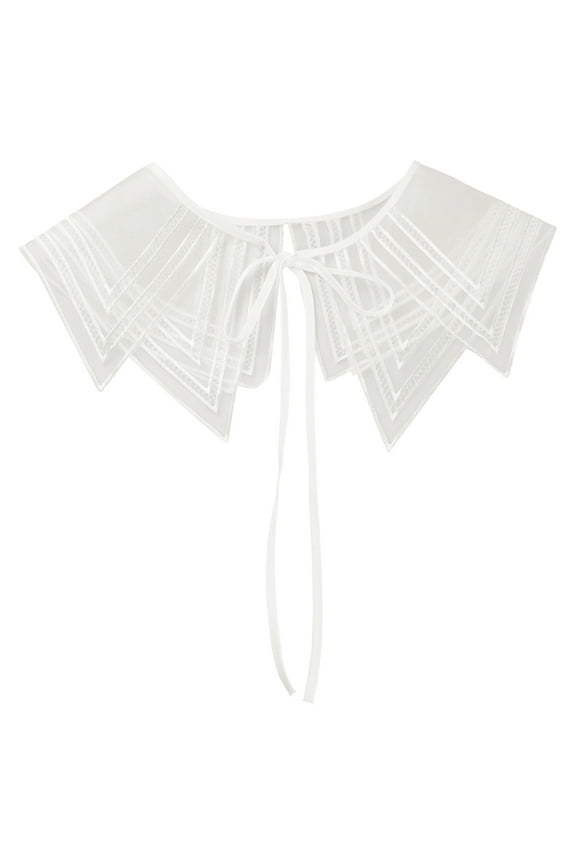Detachable Fake Collar, Semi-Sheer Embroidery Mini Cape Neck Ruff Dickey False Collar for Blouse One Size White-1