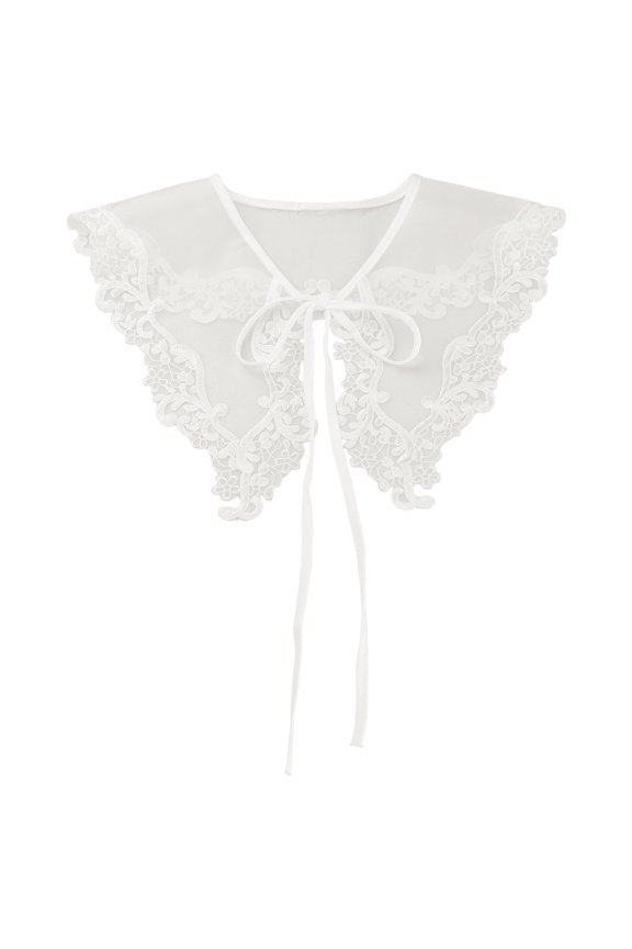 Detachable Fake Collar, Semi-Sheer Embroidery Mini Cape Neck Ruff Dickey False Collar for Blouse One Size White-6