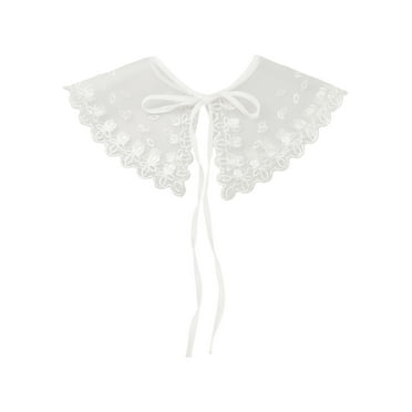 Elerevyo Detachable Fake Collar, Semi-Sheer Embroidery Mini Cape Neck Ruff for Blouse