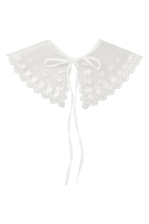 Detachable Fake Collar, Semi-Sheer Embroidery Mini Cape Neck Ruff for Blouse White-1(Back Slit)