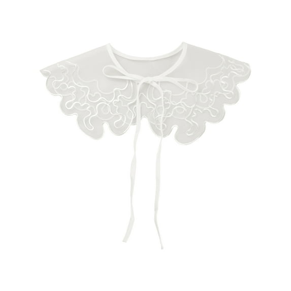 INSPIRE CHIC Detachable Fake Collar, Semi-Sheer Embroidery Mini Cape Neck Ruff for Blouse White-4