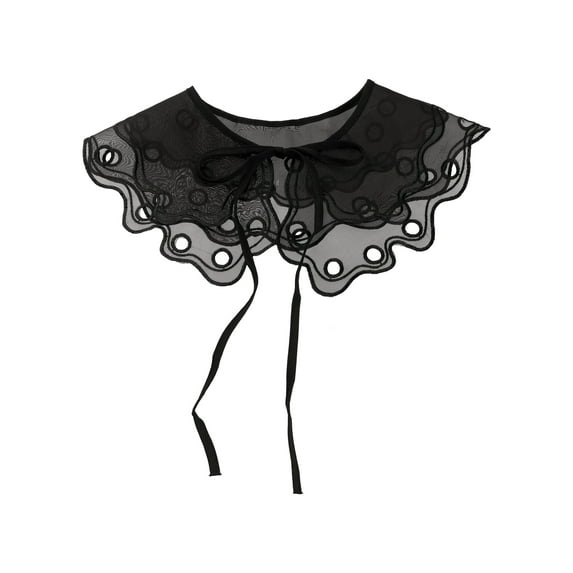 INSPIRE CHIC Detachable Fake Collar, Semi-Sheer Embroidery Mini Cape Neck Ruff for Blouse Black-6