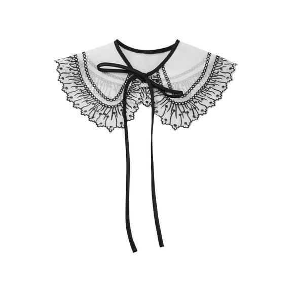 INSPIRE CHIC Detachable Fake Collar, Semi-Sheer Embroidery Mini Cape Neck Ruff for Blouse Black-3