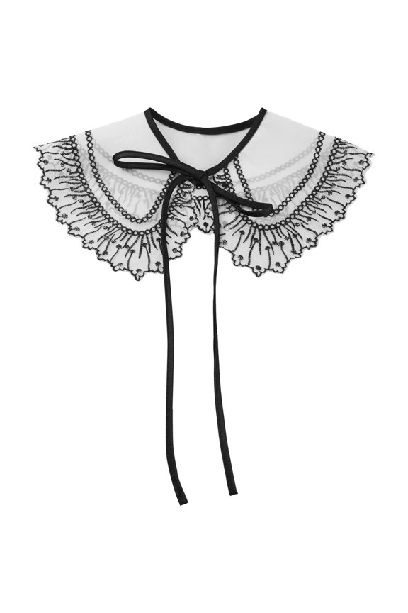 Detachable Fake Collar, Semi-Sheer Embroidery Mini Cape Neck Ruff for Blouse Black-3