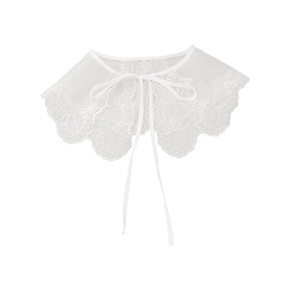 INSPIRE CHIC Detachable Fake Collar, Semi-Sheer Embroidery Mini Cape Neck Ruff for Blouse White-5