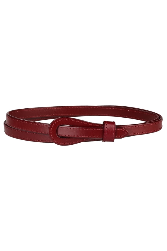 Faux Leather Skinny Belt for Women Jeans Dress Pants Thin Waist Belts 0.55 inches Width Wine Red