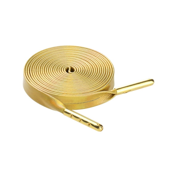 INSPIRE CHIC 2 Pairs Faux Leather Shoestrings Solid Color Flat Shoelaces with Metal Tippings Shiny Golden 80cm/31.5"