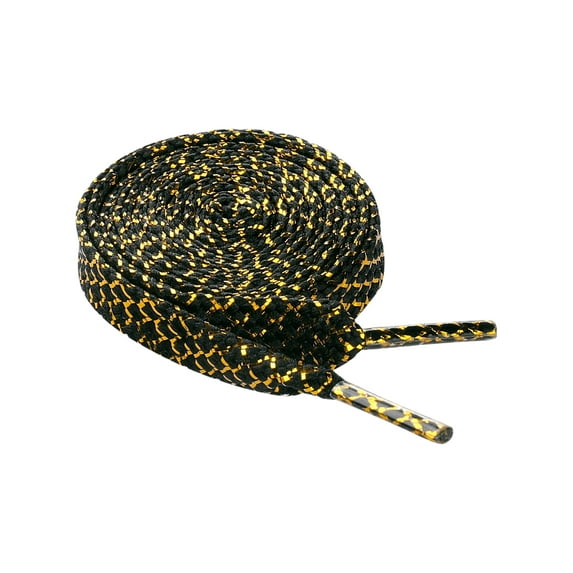 INSPIRE CHIC Metallic Sparkly Checkered Flat Wide Thick Shoelaces for Sneakers Black and Gold 80cm/31.5"