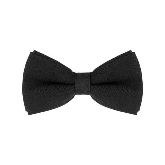 INSPIRE CHIC Men's Cotton Bowties Solid Color Textured Pre-tied Bow Ties for Family Party Small Black