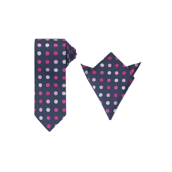 INSPIRE CHIC Men's Necktie Sets Polka Dot Ties with Matching Pocket Square Tie for Wedding Business Navy Blue