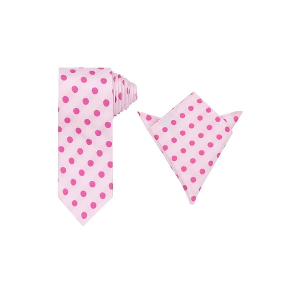 INSPIRE CHIC Men's Necktie Sets Polka Dot Ties with Matching Pocket Square Tie for Wedding Business Pink