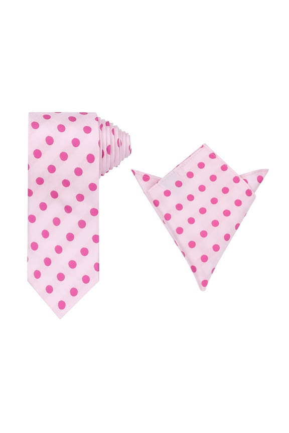 Men's Necktie Sets Polka Dot Ties with Matching Pocket Square Tie for Wedding Business Pink
