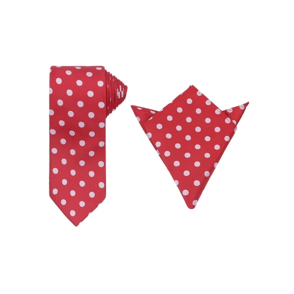 INSPIRE CHIC Men's Necktie Sets Polka Dot Ties with Matching Pocket Square Tie for Wedding Business Red