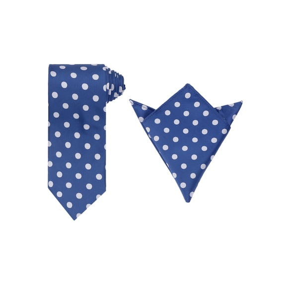INSPIRE CHIC Men's Necktie Sets Polka Dot Ties with Matching Pocket Square Tie for Wedding Business Royal Blue